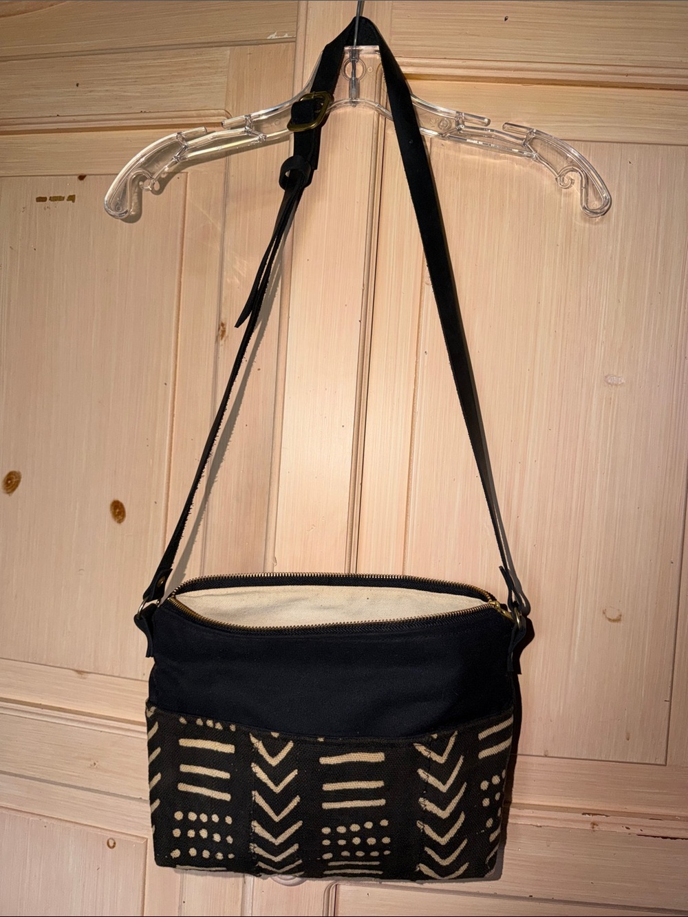 Grace Black and Cream Mudcloth Pattern Crossbody Bag